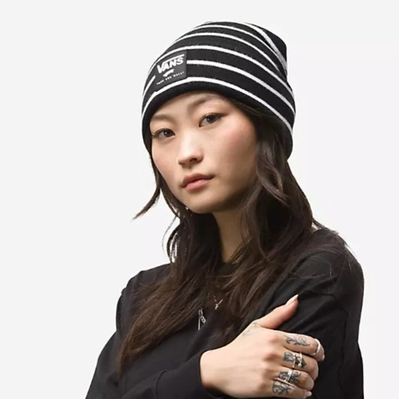 Vans Off the Wall Men S Breakin Curfew Cuff Beanie - Black/White Stripes - Picture 1 of 6